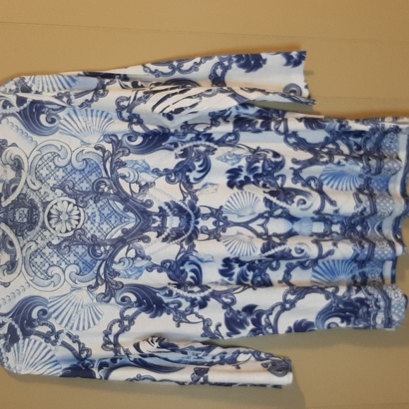 JM Collection Women's XL White And Blue Patterned Blouse - Picture 8 of 14